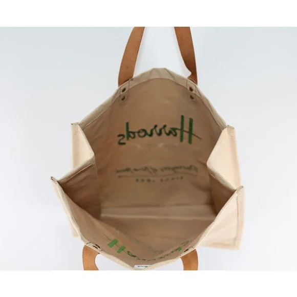 A5 New HARRODS Reusable Jute Cotton Food Halls Shopper Bag Tote Leather Handles - Picture 2 of 4